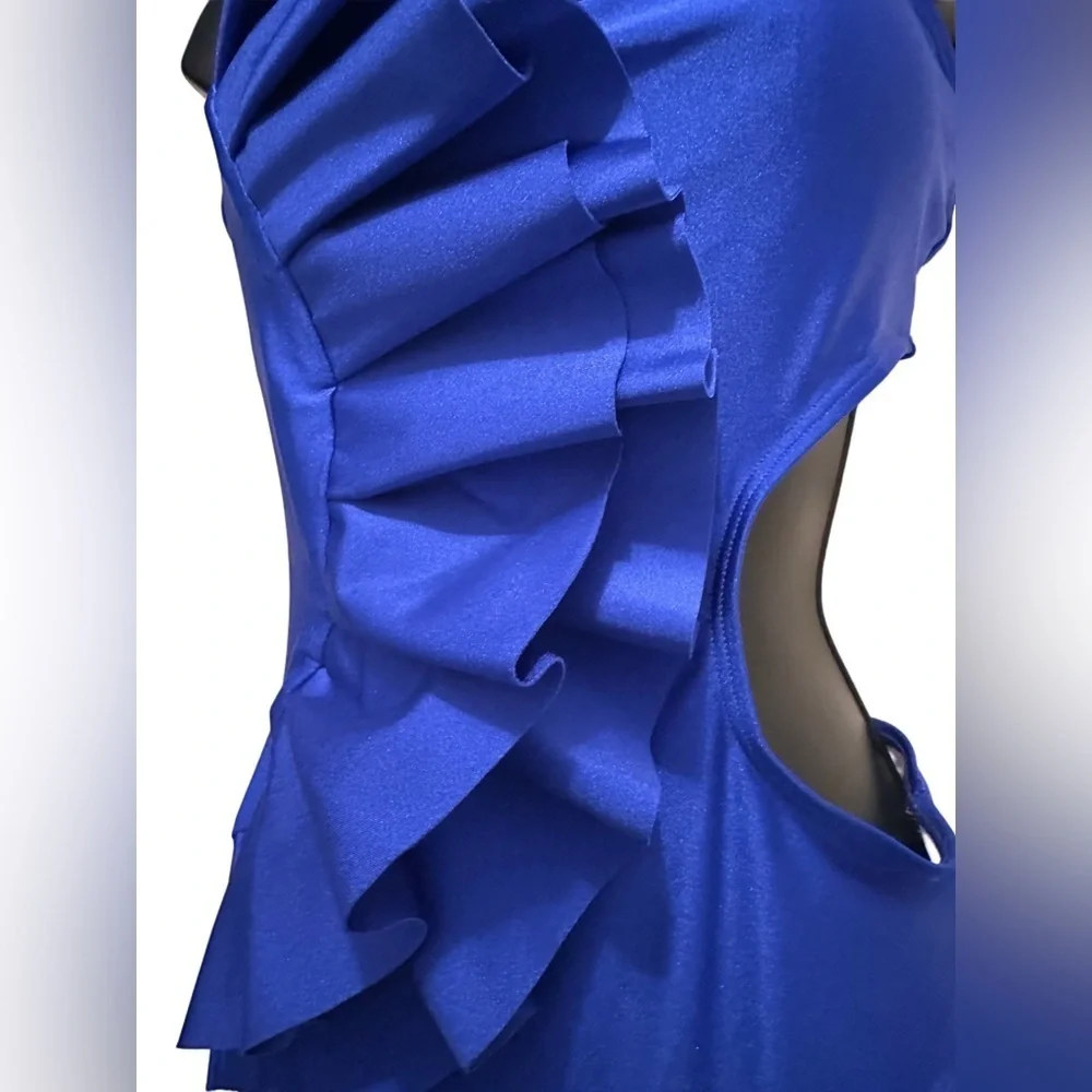 NWT Women’s One Piece Swimsuit Flounce & Hole Out Padded Monokini Blue Size L
